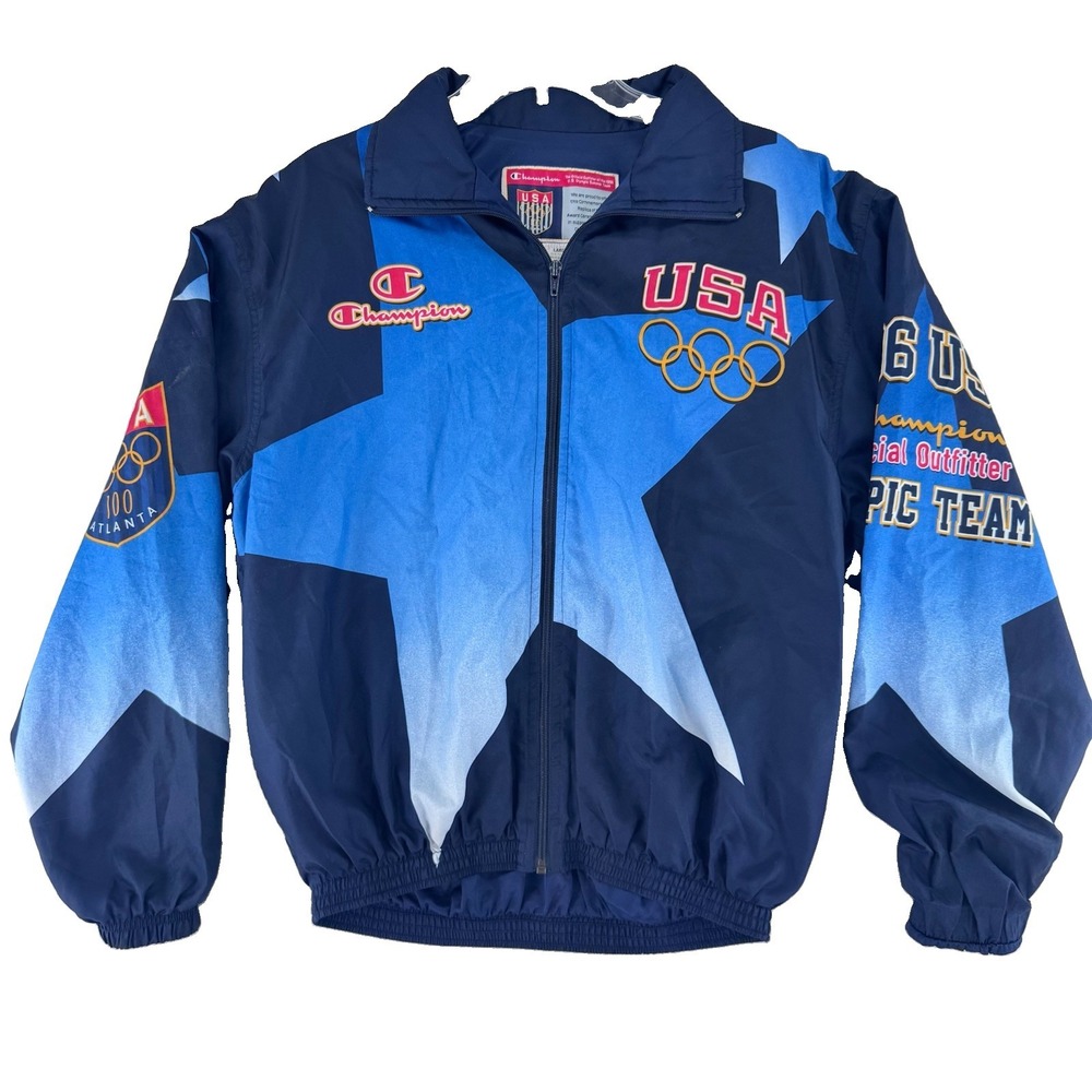 VTG Champion 1996 USA Official Olympic Team Windbreaker Jacket Large Blue - Picture 2 of 15